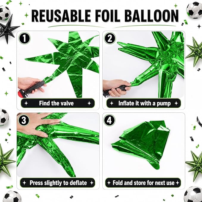 HILAVO 6PCS Black Green Star Balloons, 22Inch Huge Explosion Star Balloons - Image 7