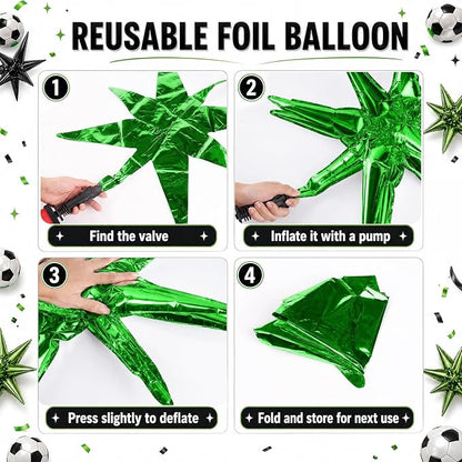 HILAVO 6PCS Black Green Star Balloons, 22Inch Huge Explosion Star Balloons - Image 7