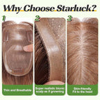 starluck Human Hair Toppers for Women with Thinning Hair, 10 Inch Real Hair Topper, 5.5x3.5 Inch Silk-like Skin Base Hairpiece, With Bangs (Brown)