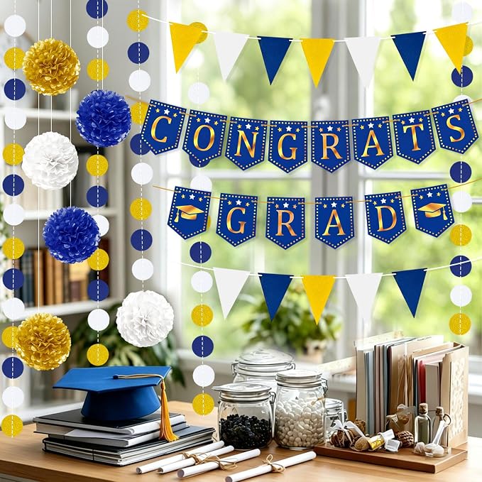 Blue and Gold Graduation Decorations 2026 Set, Congrats Grad Banner | - Image 3