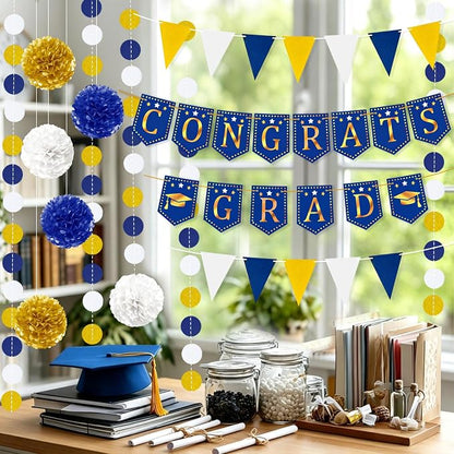Blue and Gold Graduation Decorations 2026 Set, Congrats Grad Banner | - Image 3