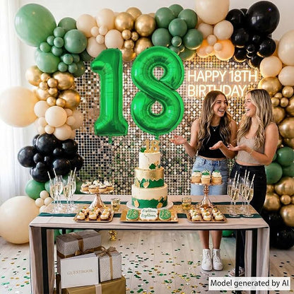 Green Number 18 Balloon 40 Inch, Shiny Foil Duo - Image 2