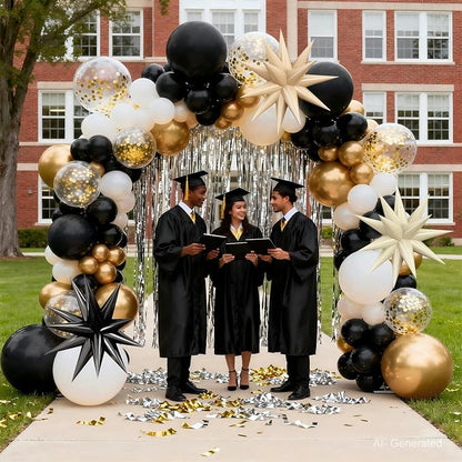 Black White Gold Balloons Arch Kit, Exploding Star, Party Decor | Black Beige - Image 8