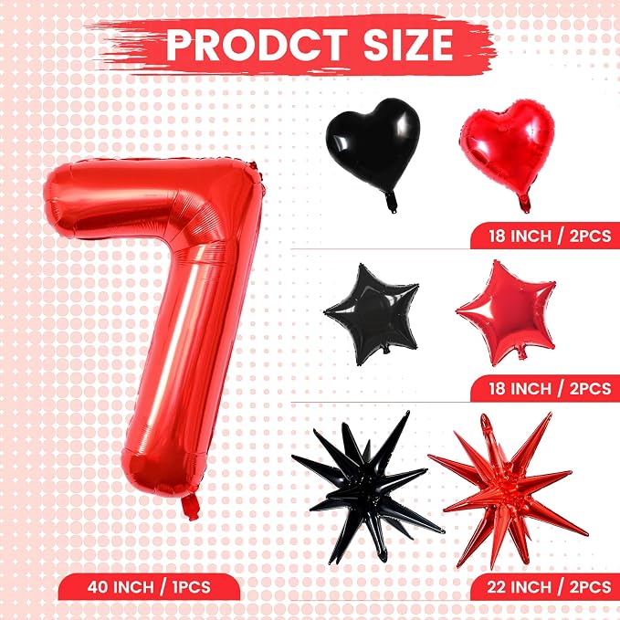 TONIFUL 7th Birthday Balloons Kit 40 Inch Red Large Number 7 Foil Balloon | - Image 2