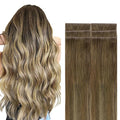 GOO GOO Invisi Edge Tape in Hair Extensions Human Hair, 3/8/613 Balayage Walnut Brown to Ash Brown and Bleach Blonde, 6pcs 12inch 15g, Virgin Remy Hair, Seamless Injected Tape, Natural Look