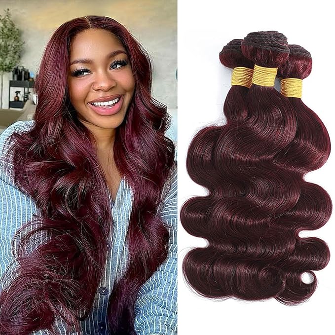99J Body Wave Bundles Human Hair Burgundy Dark Red Wine Color Body Wave Bundles 100% Real Human Hair And True To Length 22 24 26 Inch 3 Pcs/Pack