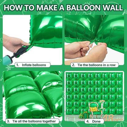 NISOCY 48PCS Metallic Green Square Foil Balloons Wall Backdrop | Double Sided - Image 4