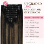 GOO GOO Clip in Hair Extensions Real Human Hair, Remy Human Hair Extensions Clip ins for Women, Natural Human Hair, 24inch 150g 9Pcs, #1B/6/1B Balayage Natural Black to Chestnut Brown