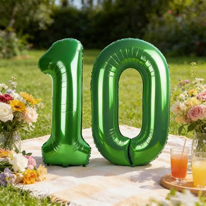 Number 10 Balloons 40 Inch for 10 100 Birthday Party Decoration, Dark Green | - Image 2