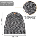 Silky Satin Lined Bonnet Sleep Cap - Adjustable Stay on All Night Hair Wrap Cover Slouchy Beanie for Curly Hair Protection for Women and Men - Heather Black