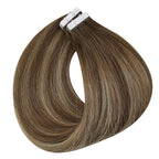 Full Shine Tape in Hair Extensions Human Hair 18Inch Medium Brown Fading to Brown Highlight 4/24/4 Invisible Tape in Hair Extensions 20Pcs Remy Straight Hair Extensions Tape in 50Grams