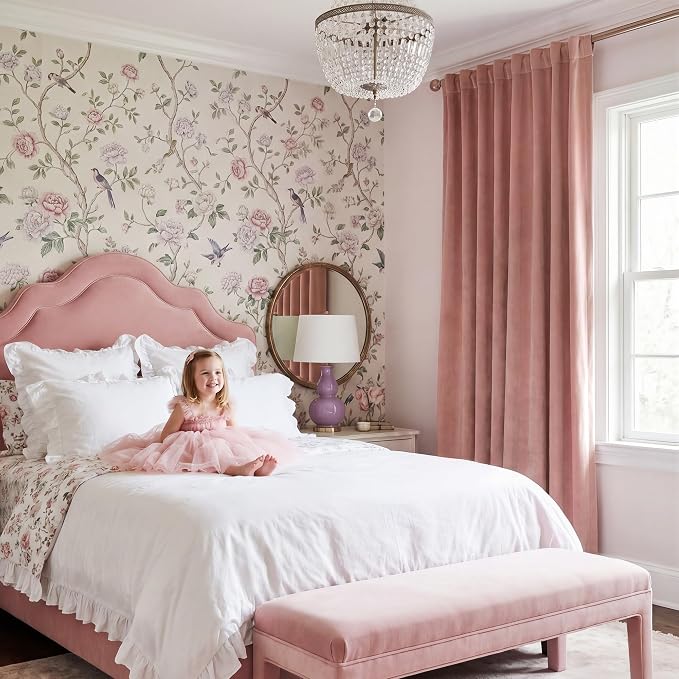 Dusty Pink Velvet Curtains for Girls Bedroom, W52 x L90, 2 Panels | Room - Image 8