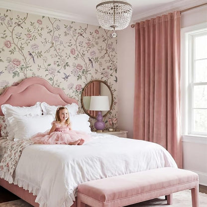 Dusty Pink Velvet Curtains for Girls Bedroom, W52 x L132, 2 Panels | Room - Image 8