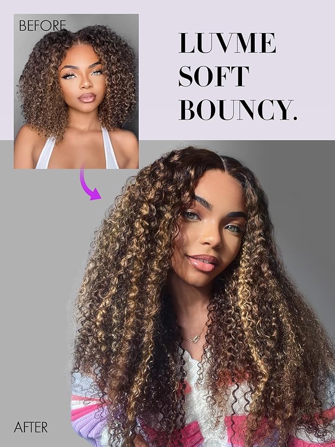 LUVME Kinky Curly Seamless Clip in Hair Extensions, 20 Inch 135g 7pcs #2/27 Hair Extensions Clip in Human Hair Invisible PU Skin Weft Natural Remy Human Hair