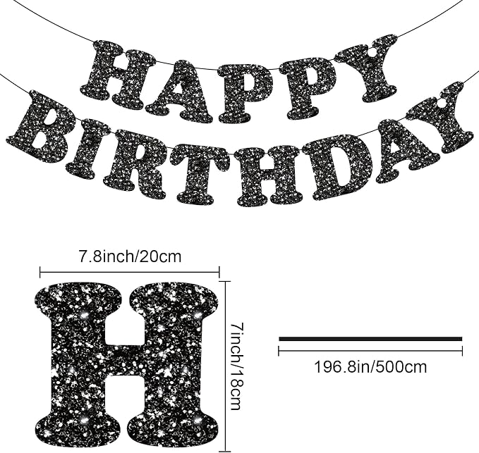 Black Happy Birthday Banner Birthday Party Decorations Happy Birthday Banner - Image 6