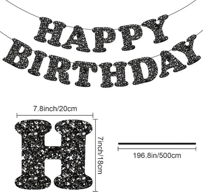 Black Happy Birthday Banner Birthday Party Decorations Happy Birthday Banner - Image 6
