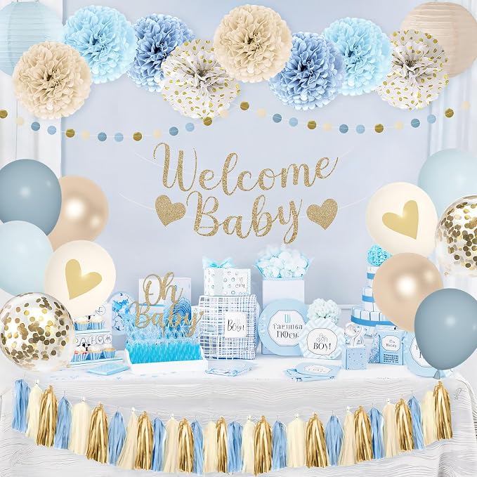 Amandir Dusty Blue Baby Shower Decorations - Image 7