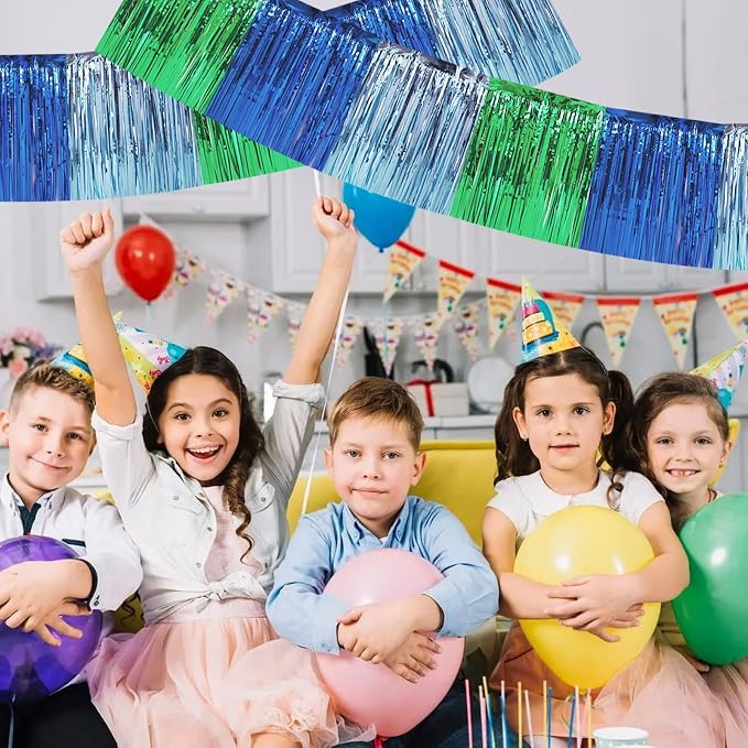 BEISHIDA Blue Green Fringe Garland Banner 30ft Wall Tinsel Foil Streamers | - Image 4