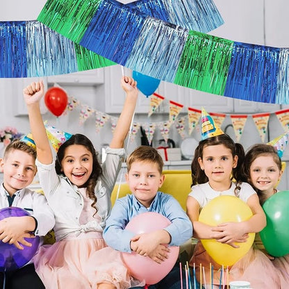 BEISHIDA Blue Green Fringe Garland Banner 30ft Wall Tinsel Foil Streamers | - Image 4