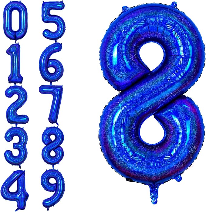 Navy Blue Number 8 Balloon, 40 Inch 8 Balloon Number Large Laser Navy Blue Foil by KYGNE