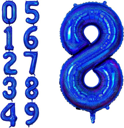 Navy Blue Number 8 Balloon, 40 Inch 8 Balloon Number Large Laser Navy Blue Foil by KYGNE