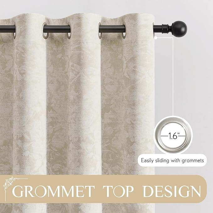 Beauoop Beige Floral Jacquard Blackout Curtains - Image 7
