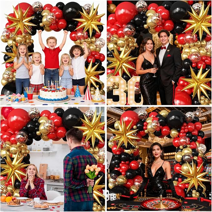 Red Gold Black Balloons Arch Kit | fo Birthday Red Carpet Casino Theme Race Car - Image 7