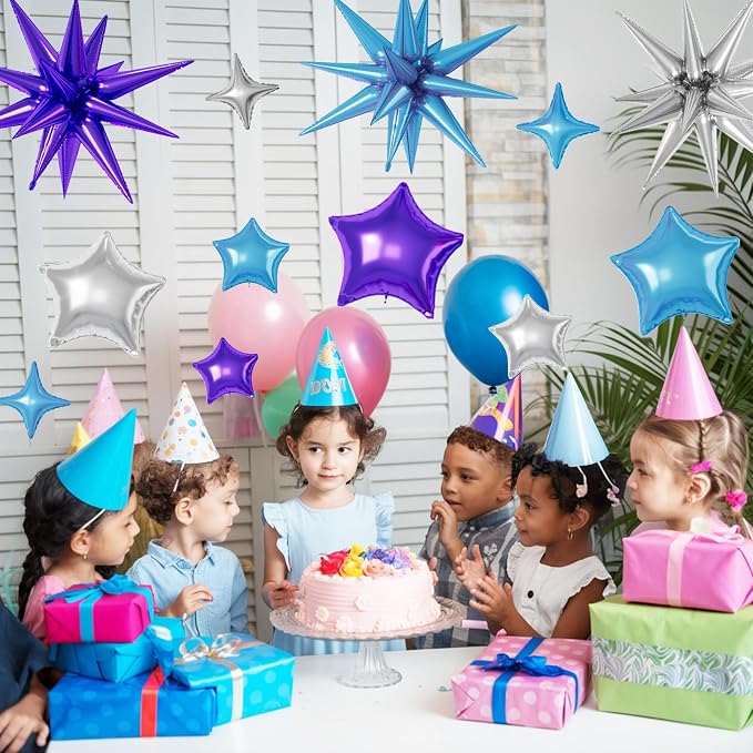 Blue Purple Silver Star Balloons, 22/18/10 Inch Foil Balloons, Four-Pointed - Image 7