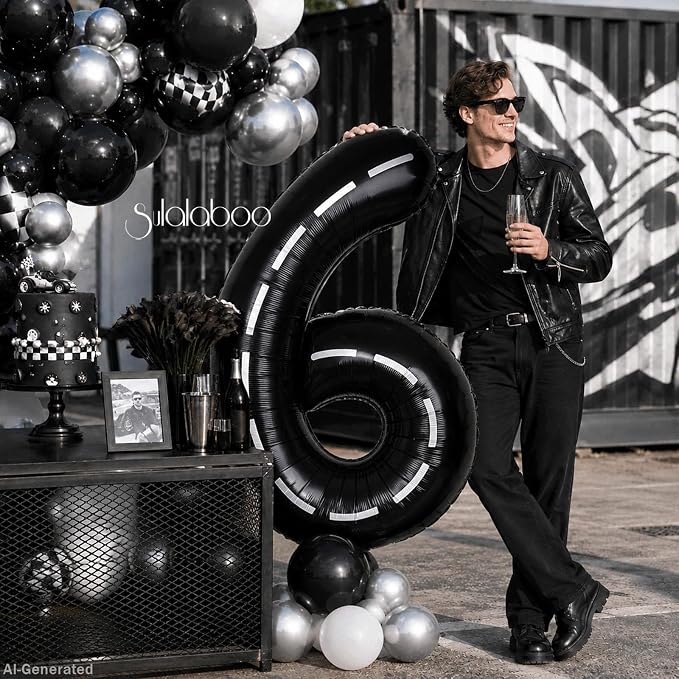 Race Car 40 Inch Black 6 Big Large Helium Balloon Number 0-9 | Track Giant - Image 3