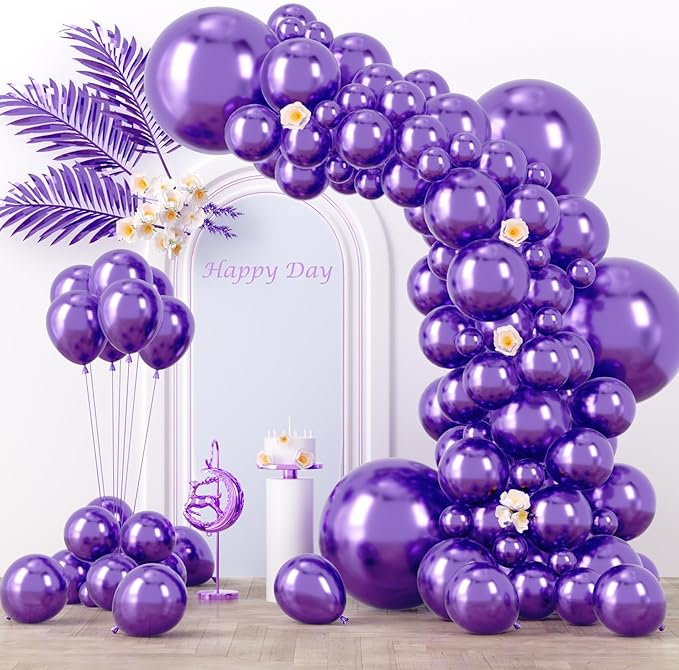Voircoloria 130pcs Metal Purple Balloons Garland Arch Kit, 18 12 10 5 Inch | by Voircoloria