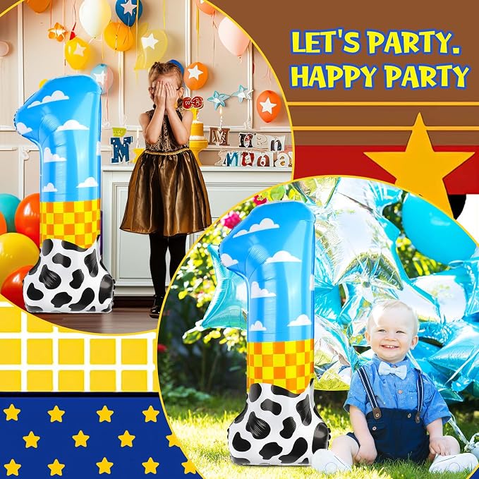 40 Inch Number 1 Balloon Blue Clouds Cartoon Story Balloons Toy Inspired Story - Image 6