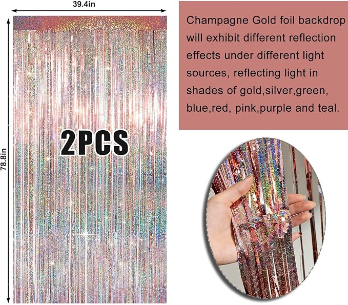 4 Packs Rose Gold Foil Fringe Curtain, Rose Gold Glitter Metallic Tinsel - Image 6