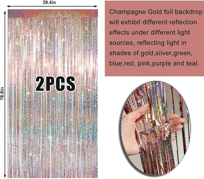 4 Packs Rose Gold Foil Fringe Curtain, Rose Gold Glitter Metallic Tinsel - Image 6