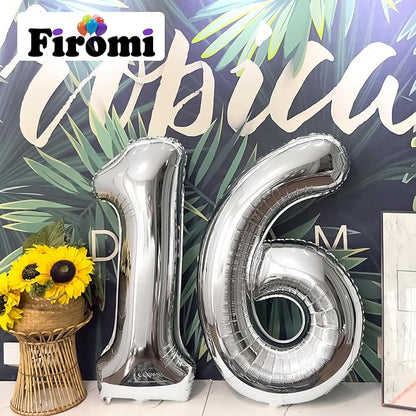 FIROMI 16 Number Balloons Silver Big Foil Mylar 61 Balloon Numbers 40-inch | - Image 4