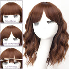 AISI HAIR Synthetic Wavy Curly Bob Wig with Bangs Ash Auburn Short Wavy Hair for Women Synthetic Heat Resistant Bob Wigs