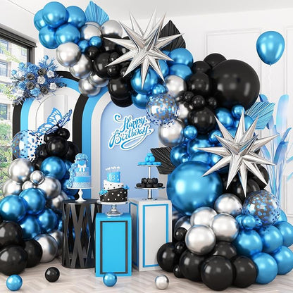 Blue Silver Black Balloon Arch Kit, Balloon Garland by BTZO