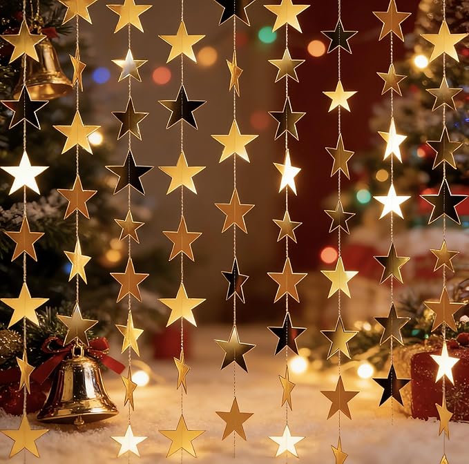 7 Pack 91.8 ft Gold Star Garland Banner Double Side Hanging Star Streamers - Image 7