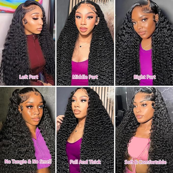 28 Inch 13x6 Deep Wave Lace Front Wigs Human Hair 200 Density 13x6 HD Lace Front Wigs Human Hair Pre Plucked Deep Curly Glueless Wig 100% Virgin Human Hair Lace Front Wigs for Women