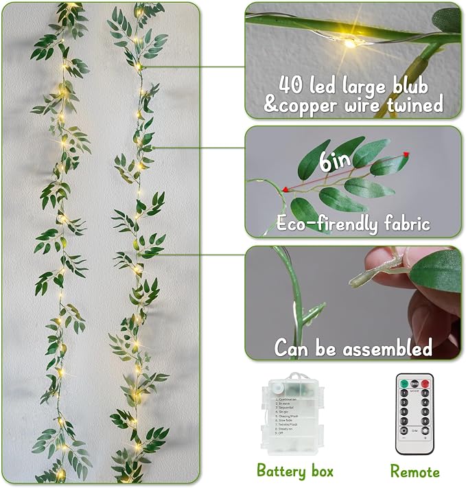 Vine with Fairy Lights 13.1FT 40 LED Willow Lights Battery Operated | - Image 6