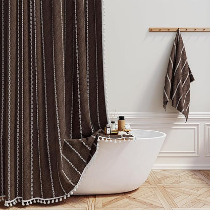 72x84 Long Boho Farmhouse Linen Heavy Duty Shower Curtain Set, 330GSM Linen by ShowerCurtain
