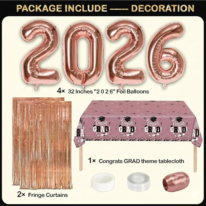 Black and Pink Graduation Decorations Class of 2026 - Image 4