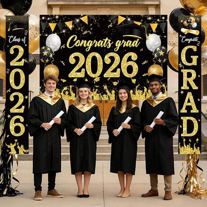 Sophena Graduation Decorations Class of 2026 Grad Banner Backdrop Black and Gold - Image 7