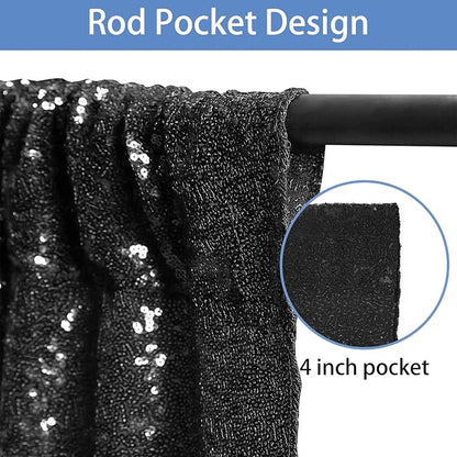 Hahuho Black Sequin Backdrop Curtain, Party Decoration（6 Panels, 2FT x 8FT - Image 3