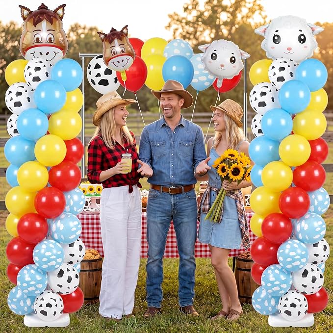 Skylety 2 Sets Cartoon Toy Balloon Column Stand Kit Adjustable Cartoon Farm Red - Image 6