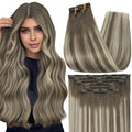 Full Shine Clip in Real Hair Extensions Balayage for Short Thin Hair 12 Inch Ash Brown Balayage Hair Extensions Clip in Extensions for White Women 7 Pcs 95 G