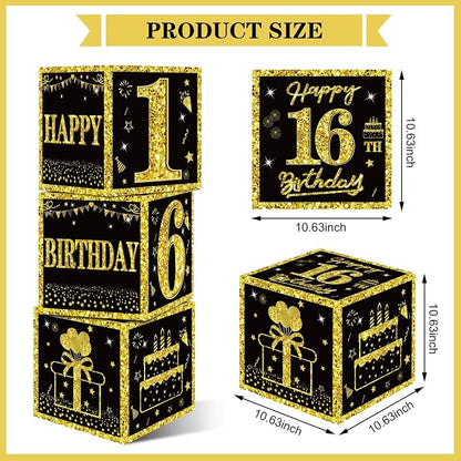 Eiurteao 3pcs Black Gold 16th Birthday Decorations Boxes - Image 2