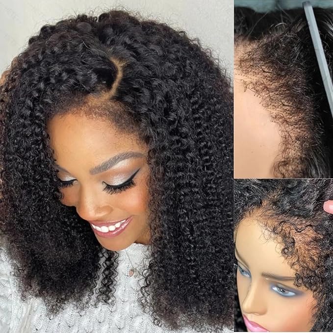 Julia Hair Bye Bye Knots 4C Kinky Curly Glueless Natural Hair Wig 7x5 Pre Cut HD Lace Front Kinky Edges Hairline Wig Pre Bleached Pre Plucked Virgin Hair with Baby Hair for Black Women 26 Inch