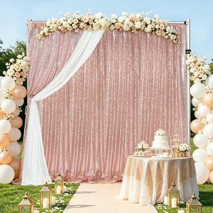 Blush Pink Sequin Backdrop Curtains Party Glitter Drapes 2 Pcs 2FTx8FT | - Image 7