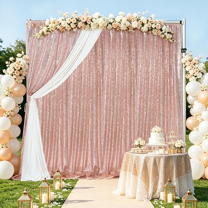 Blush Pink Sequin Backdrop Curtains 4 Pcs 2ftx8ft Glitter Shimmer Fabric | - Image 2