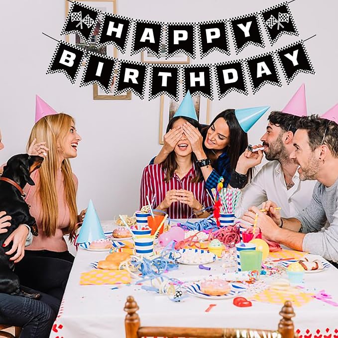 Race Car Birthday Banner, Checkered Happy Birthday Banner, Race Car Party - Image 4
